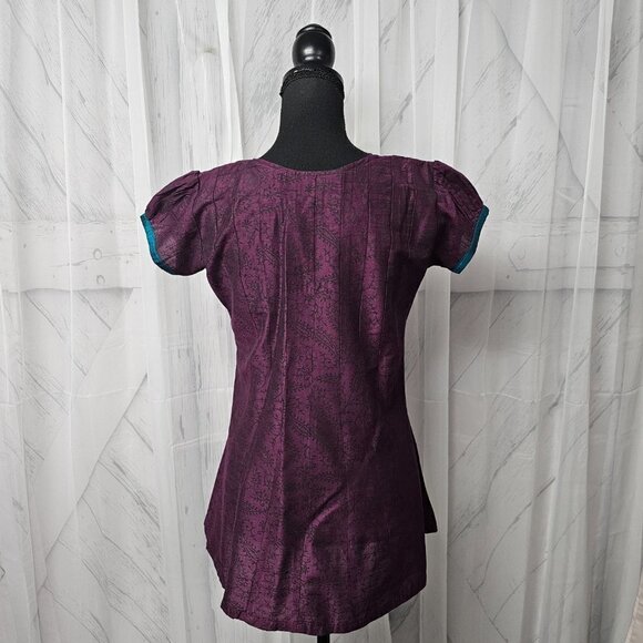 NWT Pothy's Purple Orange Floral Embroidered Ethnic Boho Babydoll Blouse Size XL - Picture 9 of 14